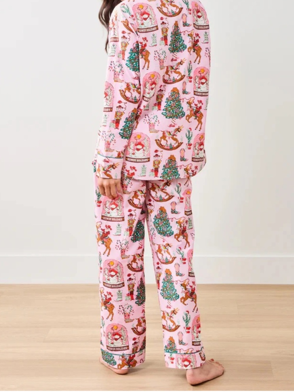 PRINTFRESH Cowboy Christmas Pajama Pants Pink Organic Cotton Size L